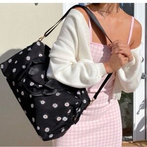 Alice + Olivia Overnight Bag, Carry-on Bag, Black with Daisies.